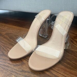 UWB Olivia Ferguson Clear/Nude Strap Heels Size 6.5